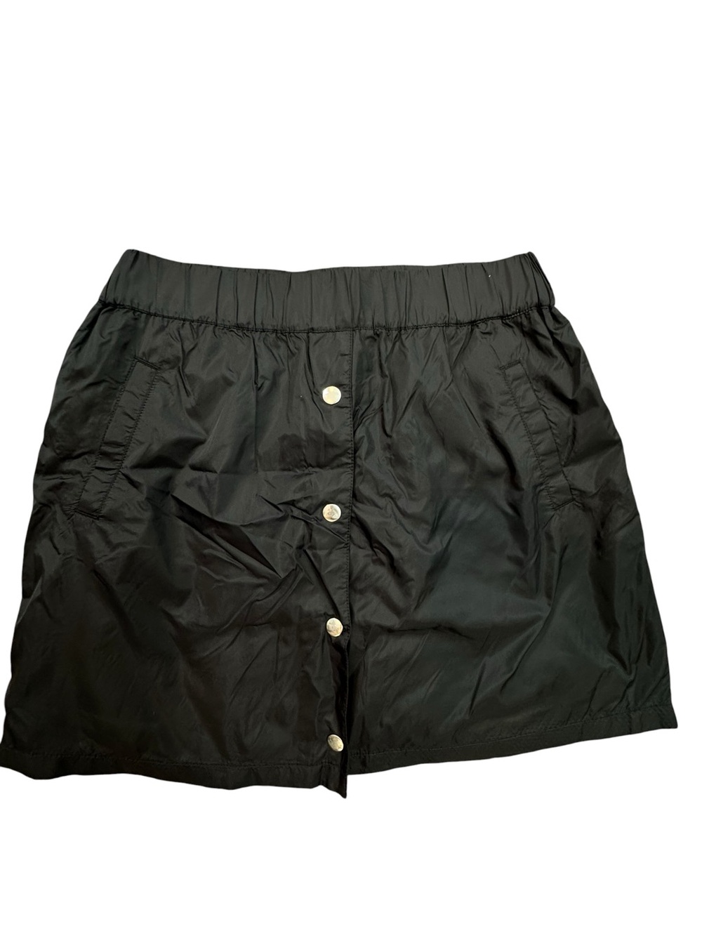 True Religion Black Nylon Mini Skirt with Snap Up